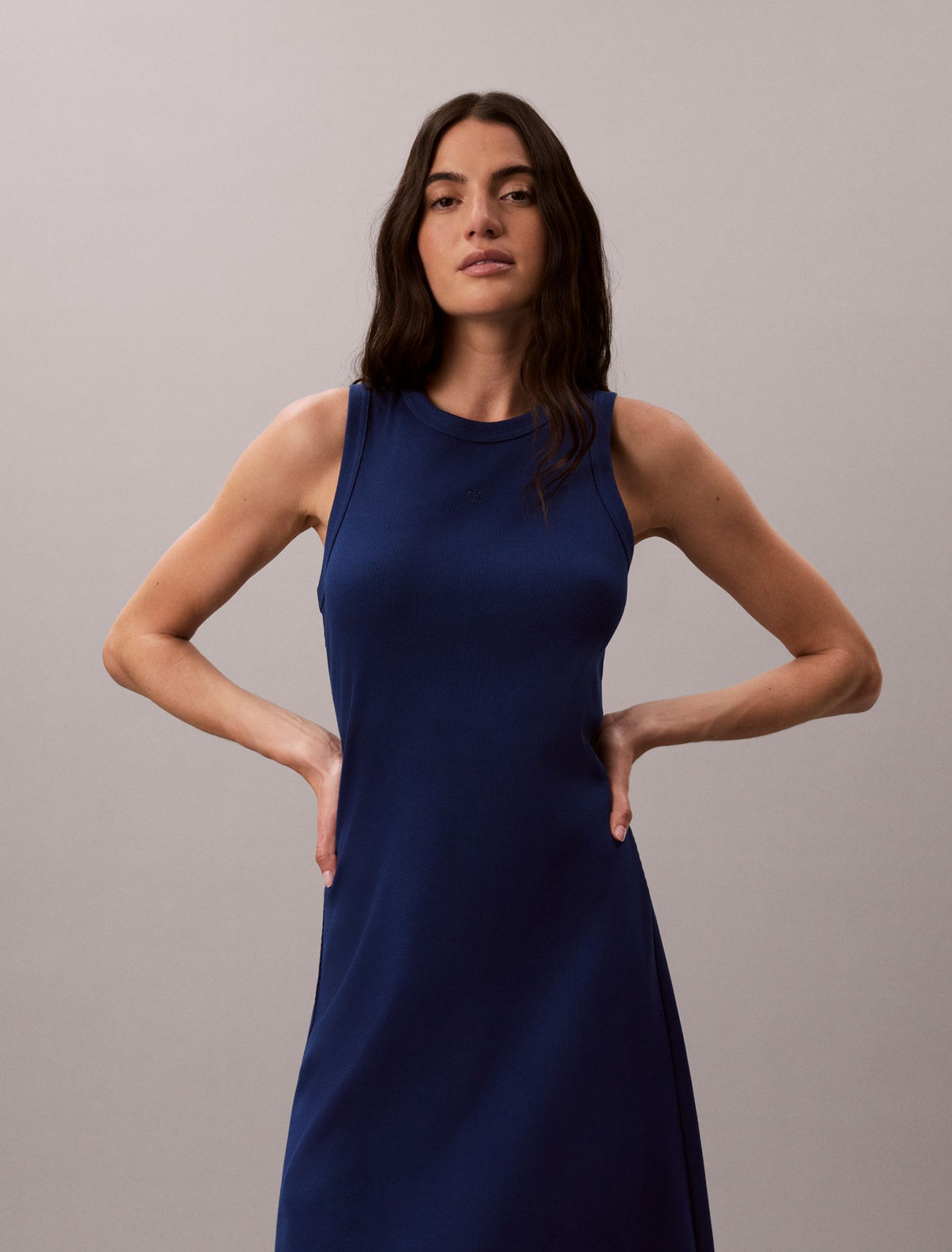 Calvin Klein Embroidered Monogram Rib Midi Tank Dress