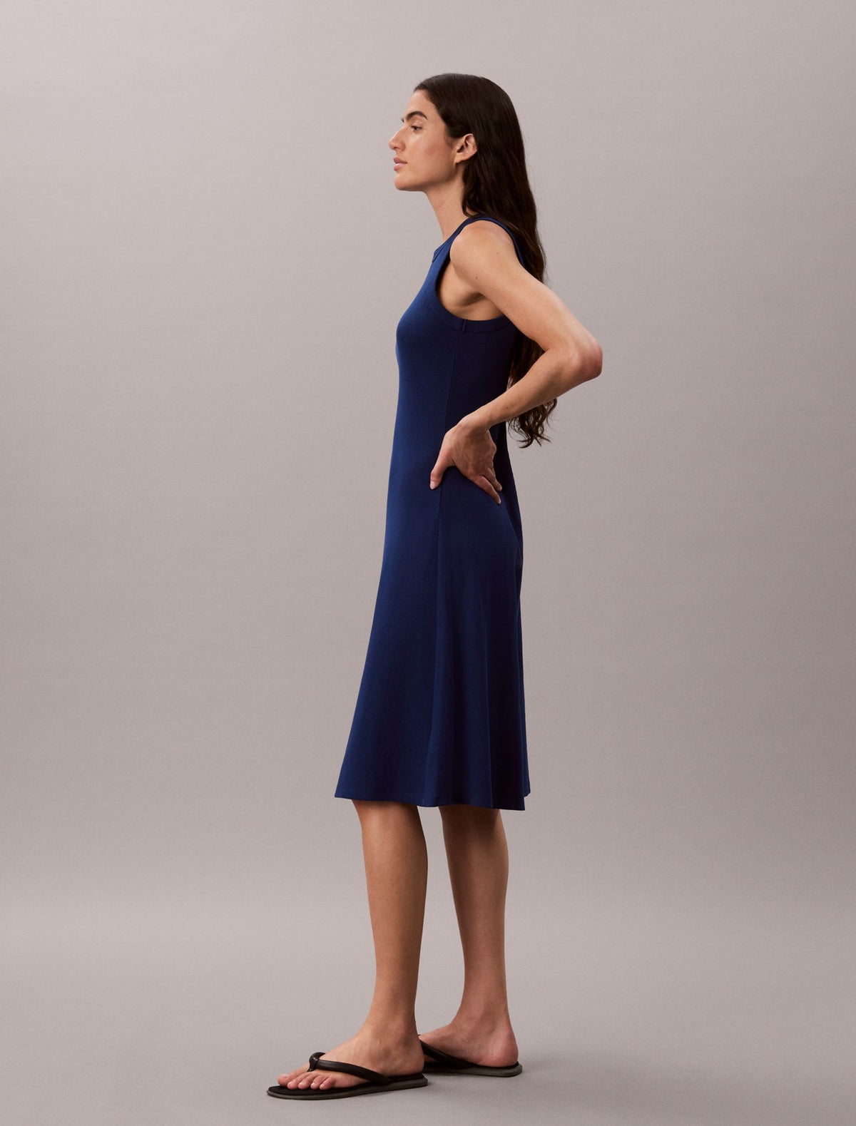 Calvin Klein Embroidered Monogram Rib Midi Tank Dress