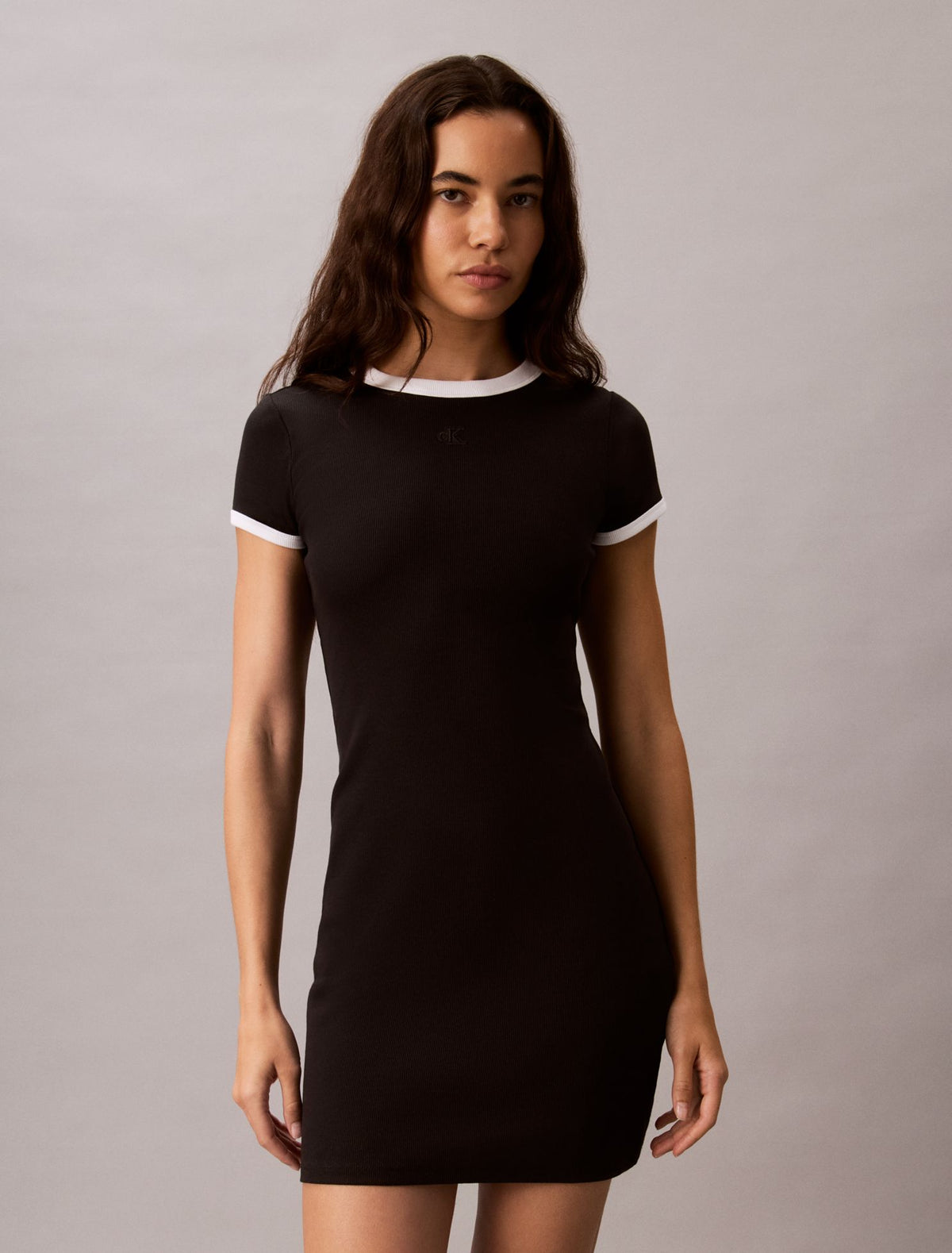 Calvin Klein Cotton Contour Rib Monogram Mini Dress