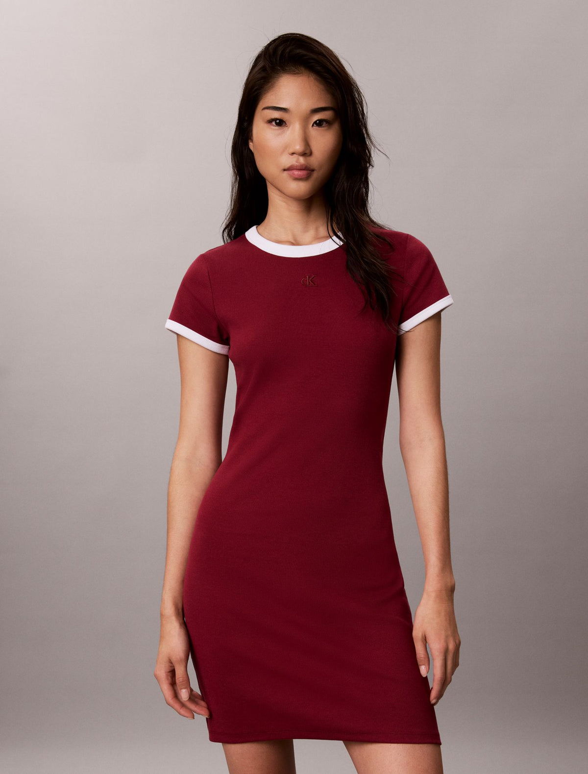 Calvin Klein Cotton Contour Rib Monogram Mini Dress
