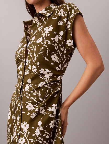 Calvin Klein Printed Lyocell Pleated Shirt Dress