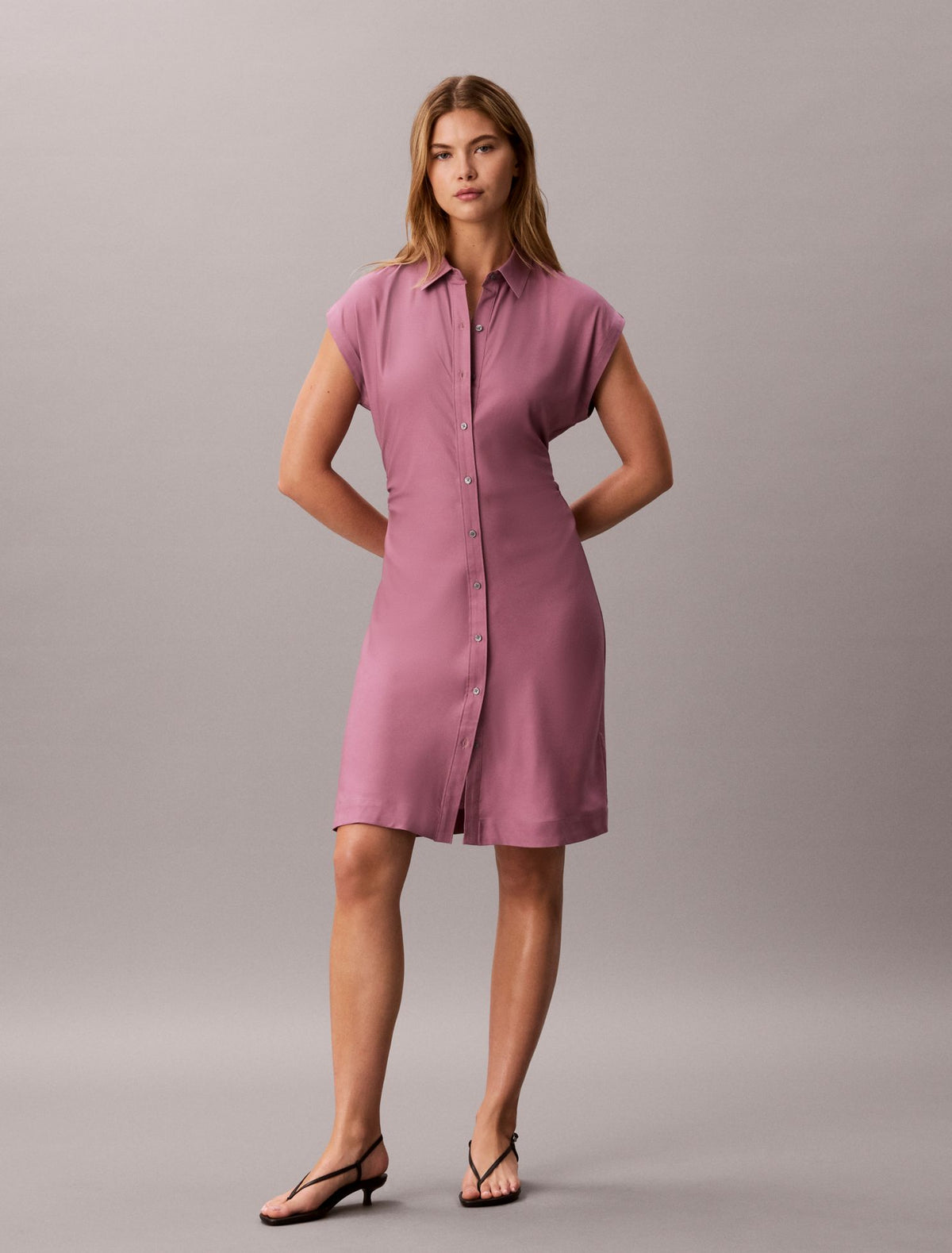 Calvin Klein Pleated Lyocell Shirt Dress