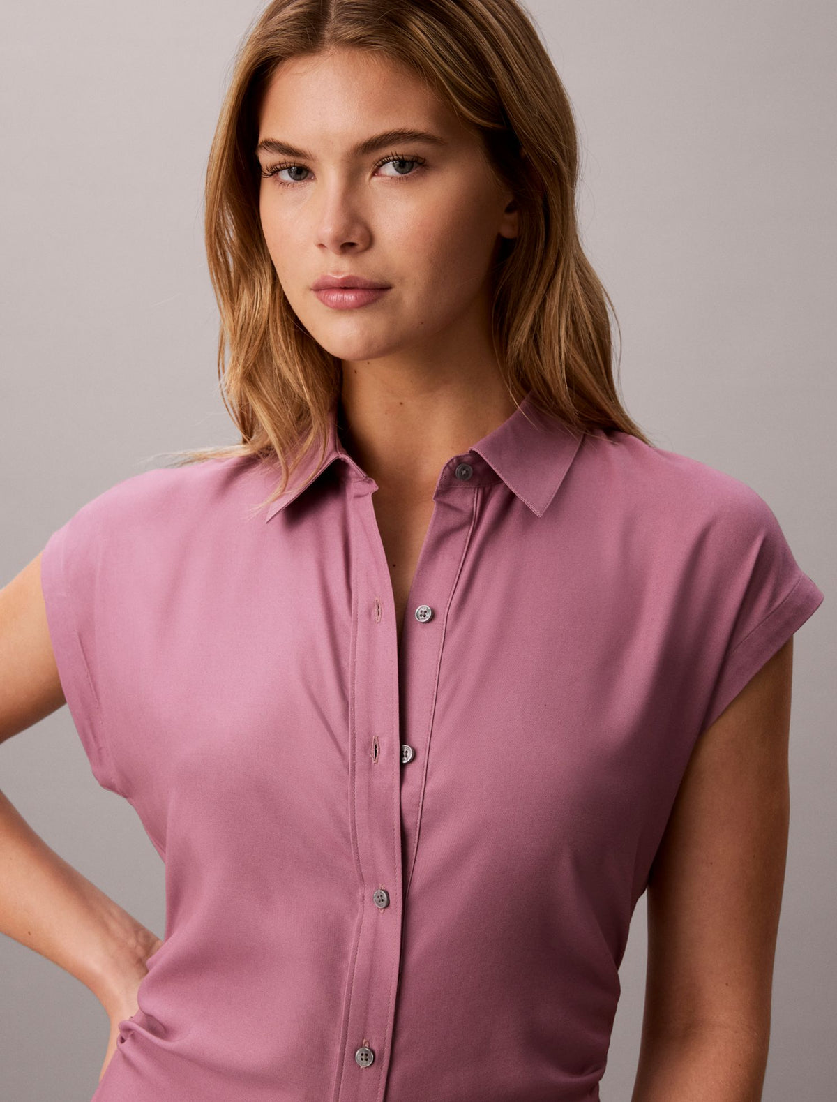 Calvin Klein Pleated Lyocell Shirt Dress