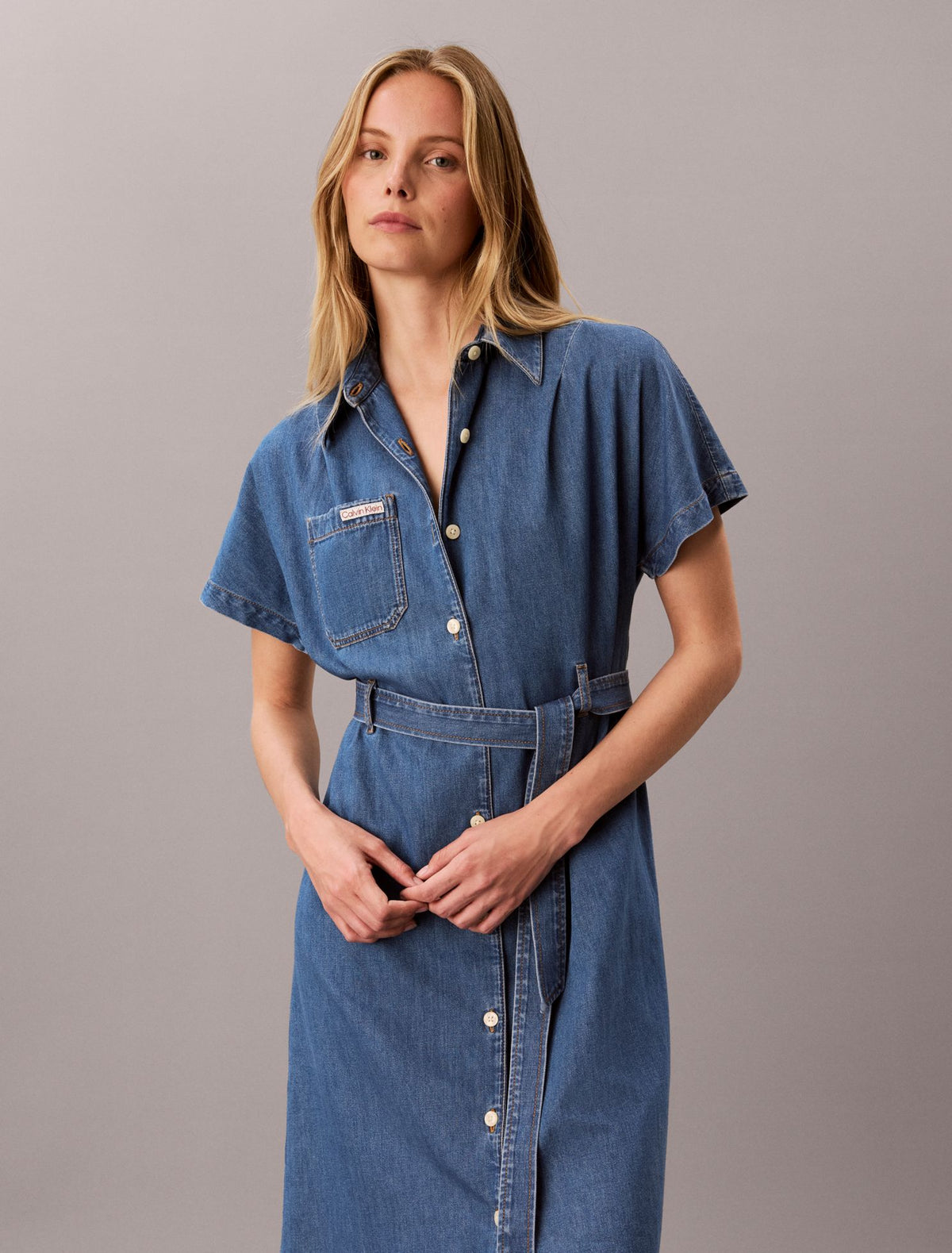 Calvin Klein Denim Belted Shirt Dress