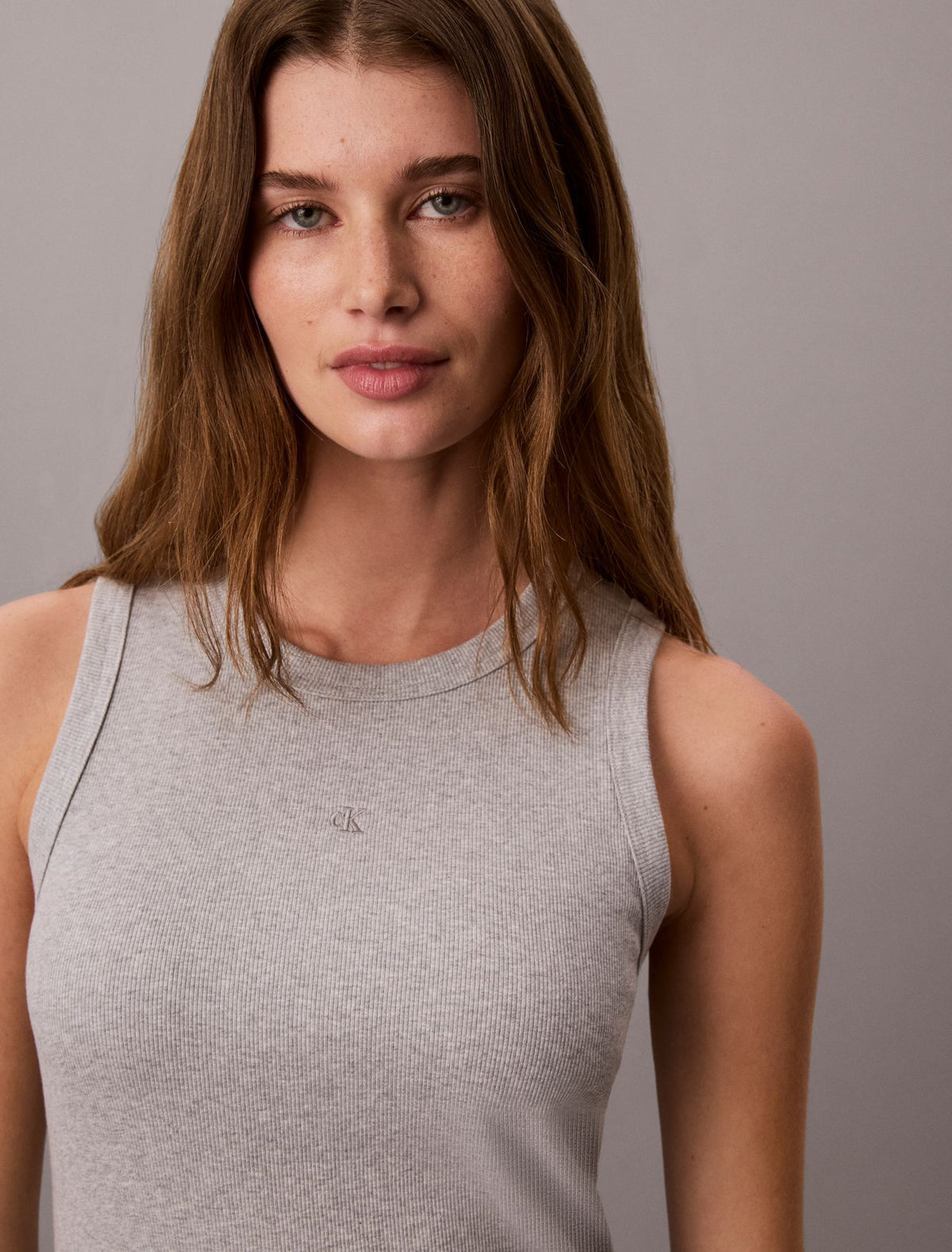 Calvin Klein Embroidered Monogram Rib Midi Tank Dress