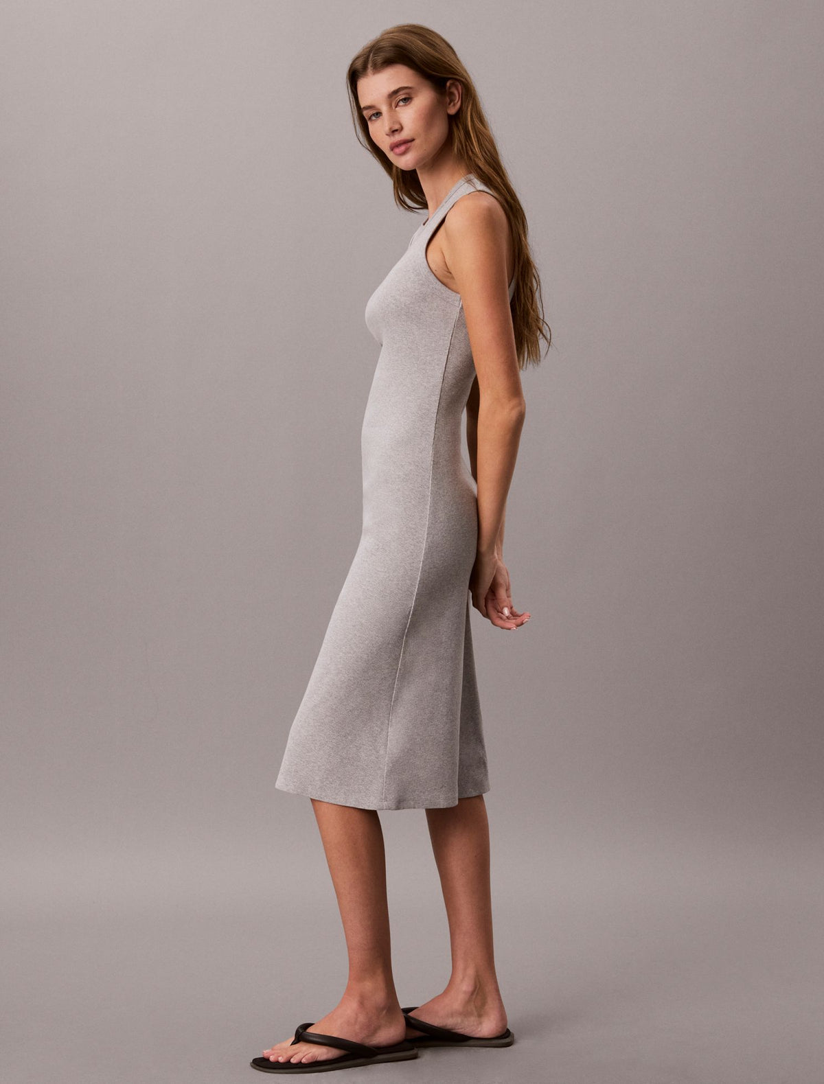 Calvin Klein Embroidered Monogram Rib Midi Tank Dress