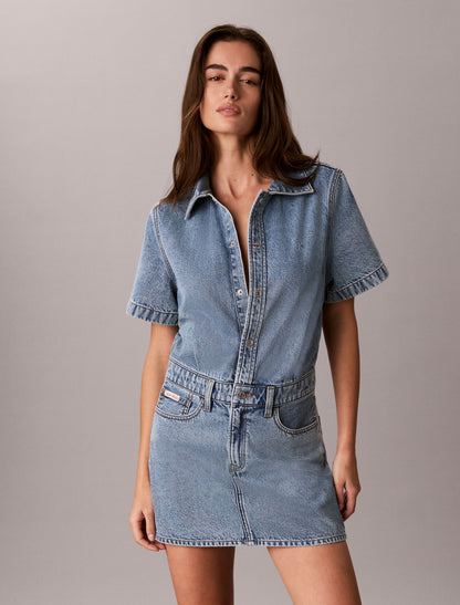 Calvin Klein Denim Trucker Short Sleeve Mini Dress