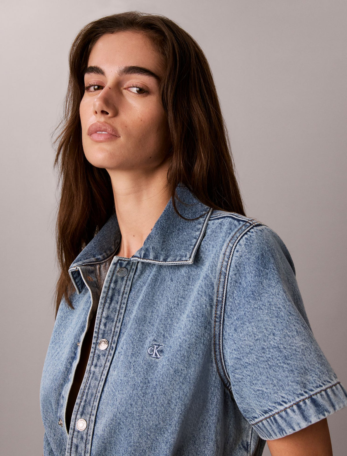 Calvin Klein Denim Trucker Short Sleeve Mini Dress