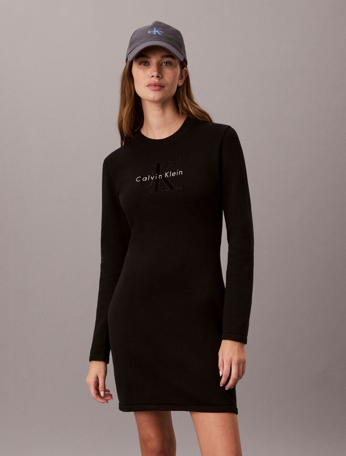 Calvin Klein Monogram Logo Long Sleeve Mini Dress