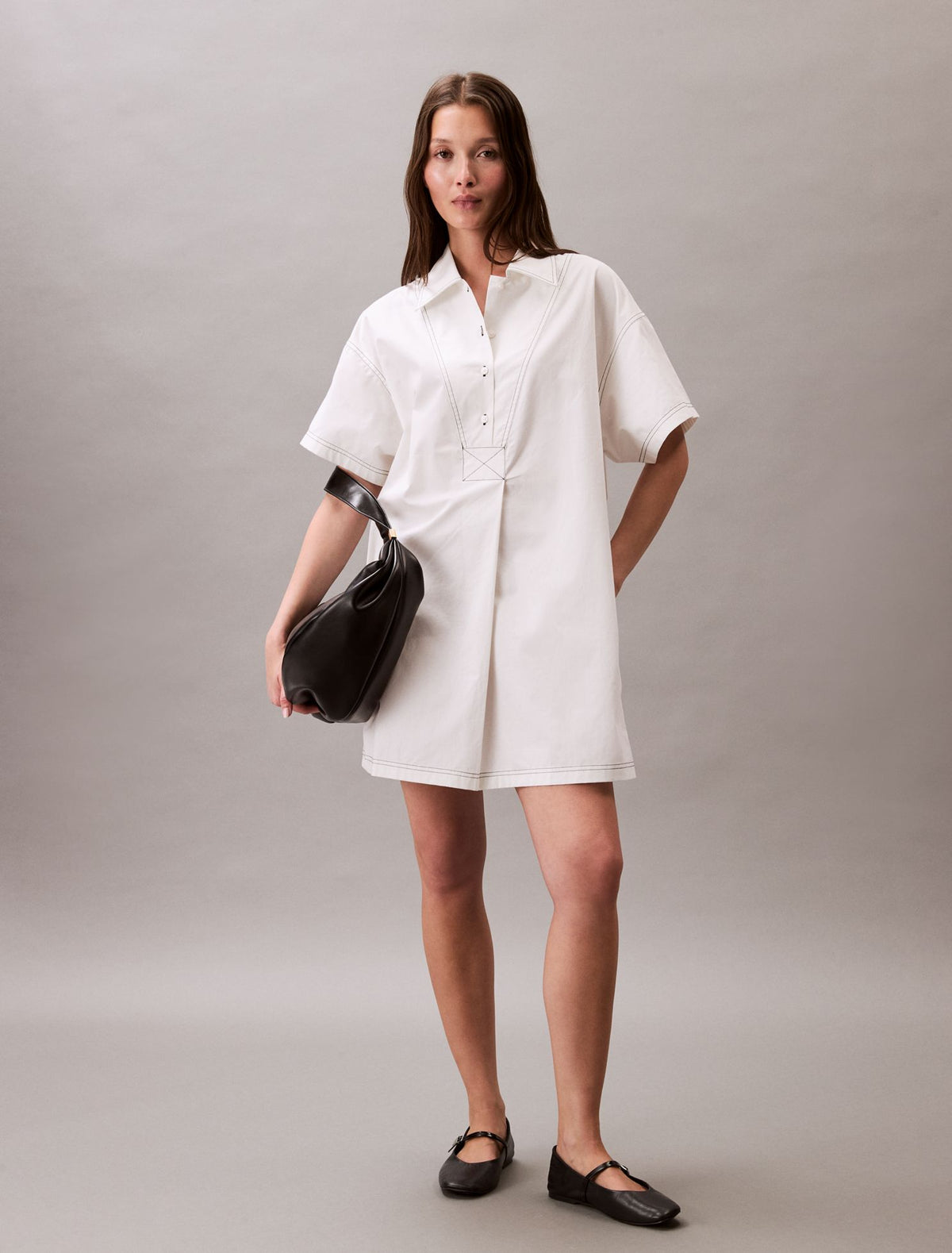 Calvin Klein Cotton Twill Mini Shirt Dress