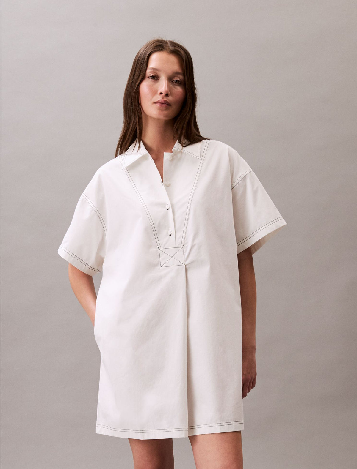 Calvin Klein Cotton Twill Mini Shirt Dress