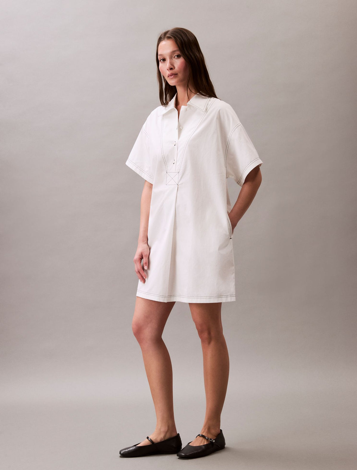 Calvin Klein Cotton Twill Mini Shirt Dress