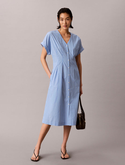 Calvin Klein Cotton Poplin Stripe Midi Dress