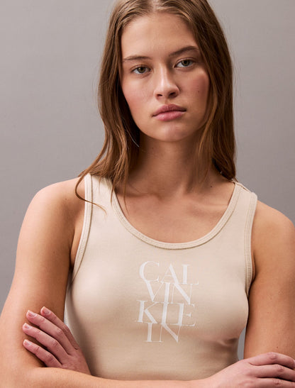 Calvin Klein Cotton Rib Logo Graphic Mini Tank Dress