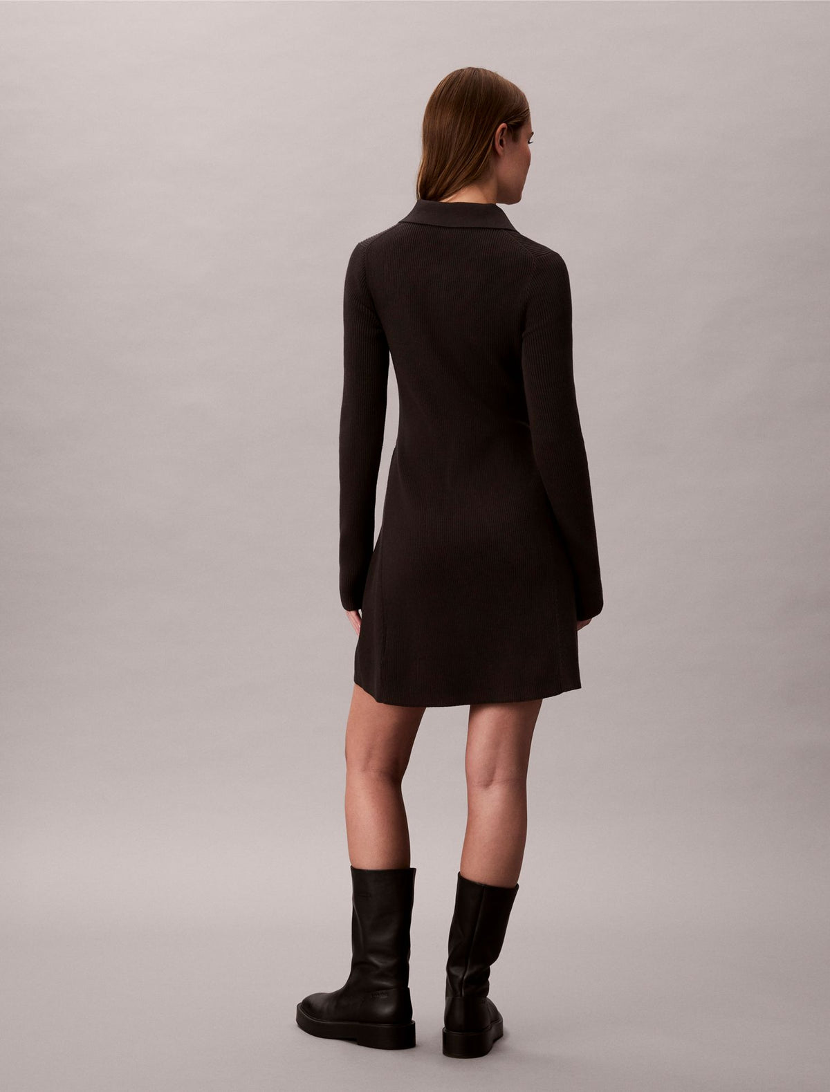 Calvin Klein Cotton Rib V-Neck Polo Mini Dress