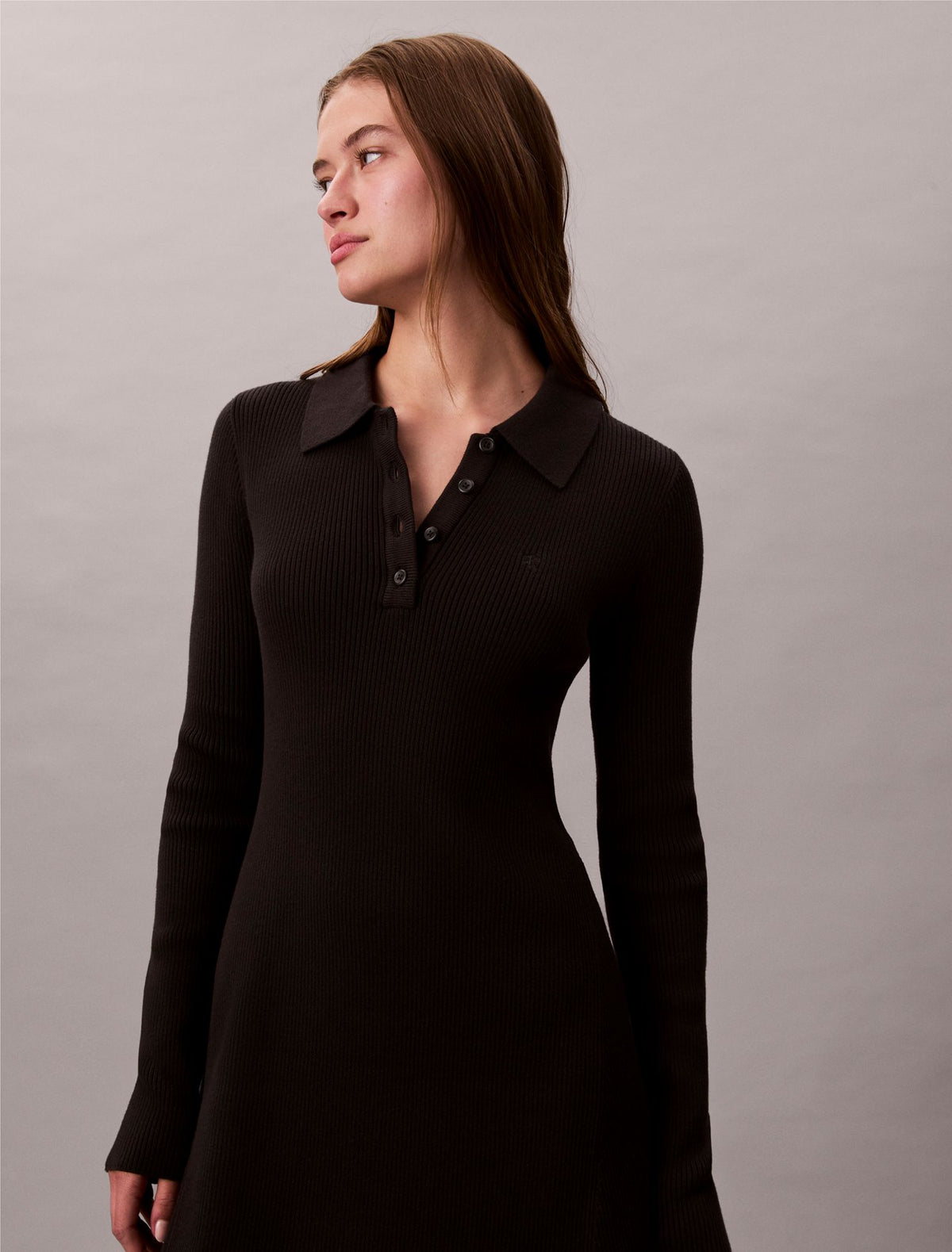 Calvin Klein Cotton Rib V-Neck Polo Mini Dress
