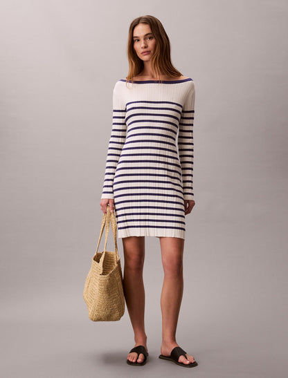 Calvin Klein Stripe Long Sleeve Rib Mini Dress