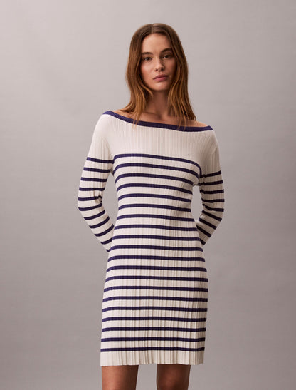 Calvin Klein Stripe Long Sleeve Rib Mini Dress