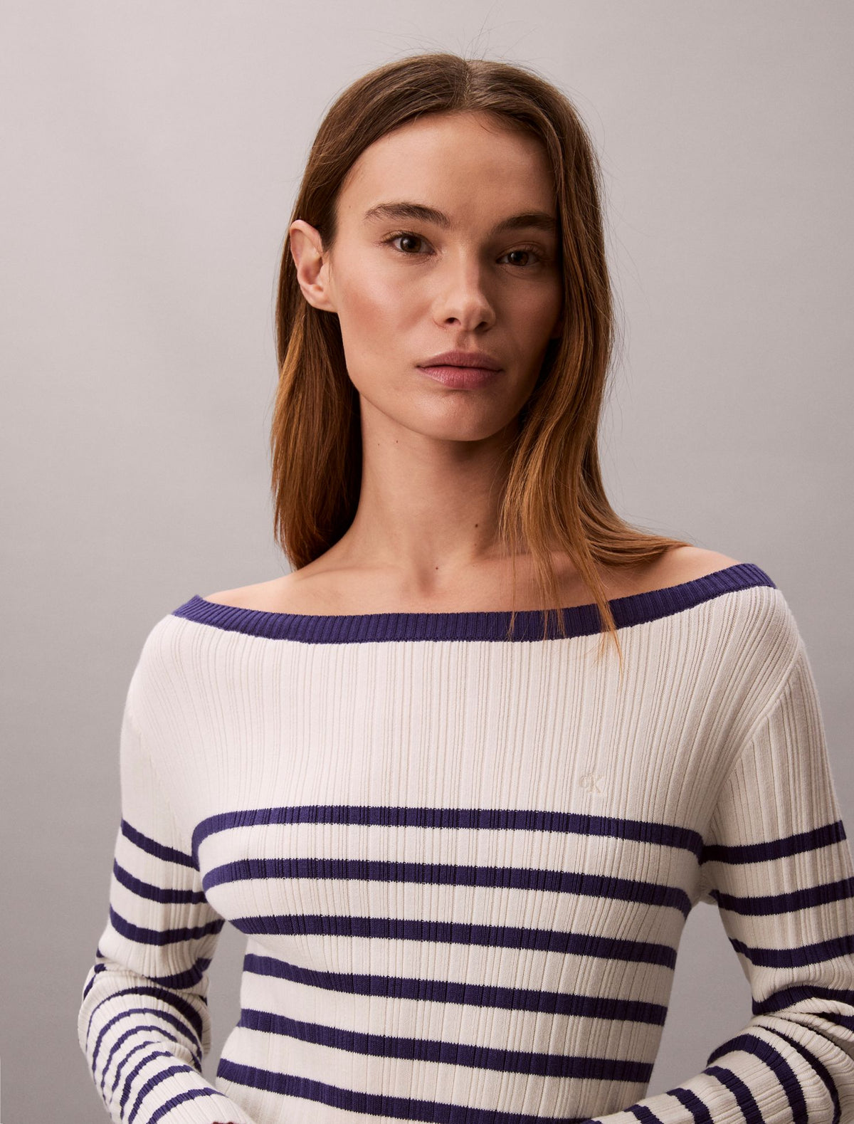 Calvin Klein Stripe Long Sleeve Rib Mini Dress