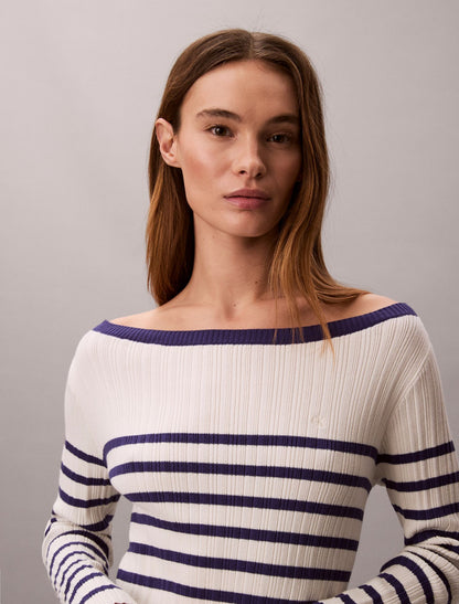 Calvin Klein Stripe Long Sleeve Rib Mini Dress
