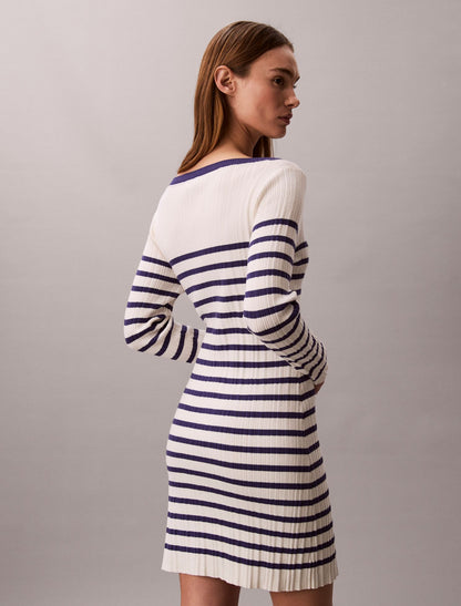 Calvin Klein Stripe Long Sleeve Rib Mini Dress