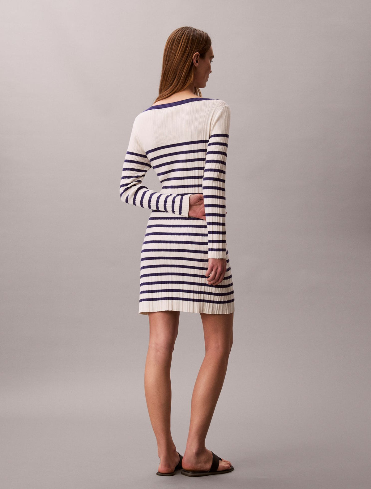 Calvin Klein Stripe Long Sleeve Rib Mini Dress