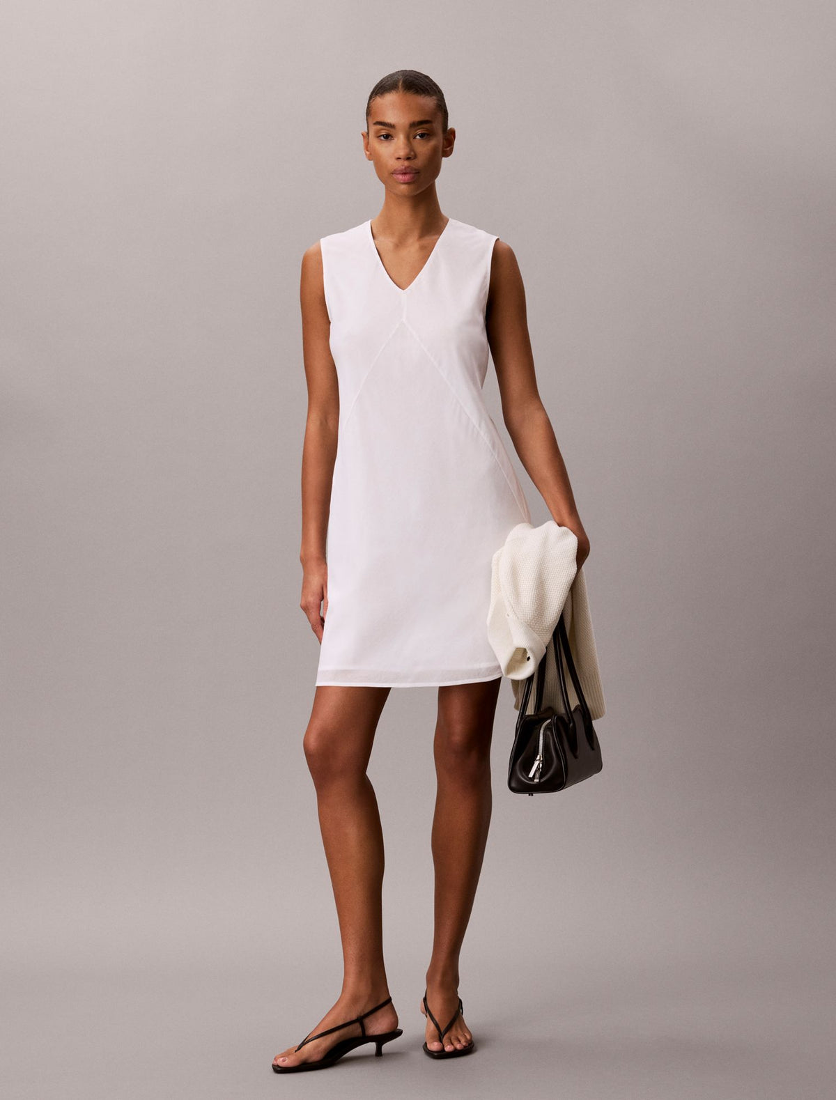 Calvin Klein Cotton Blend V-Neck Mini Dress
