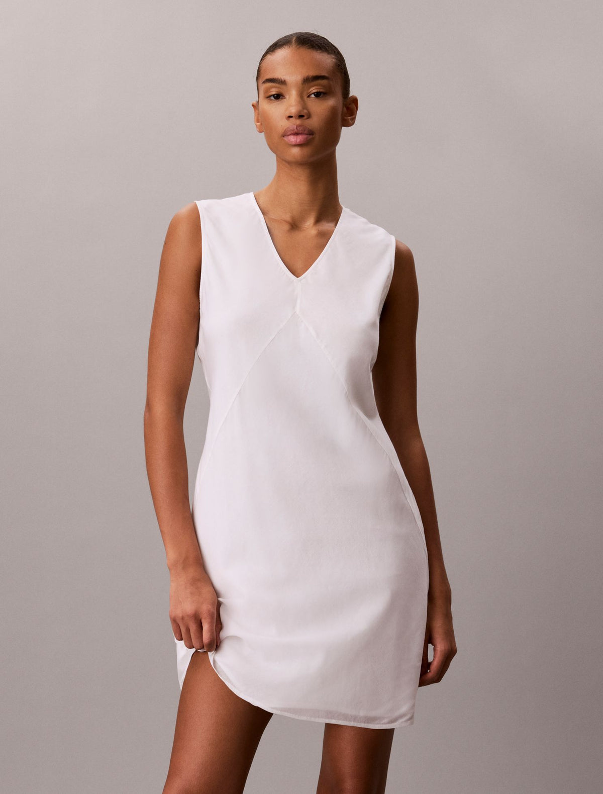 Calvin Klein Cotton Blend V-Neck Mini Dress