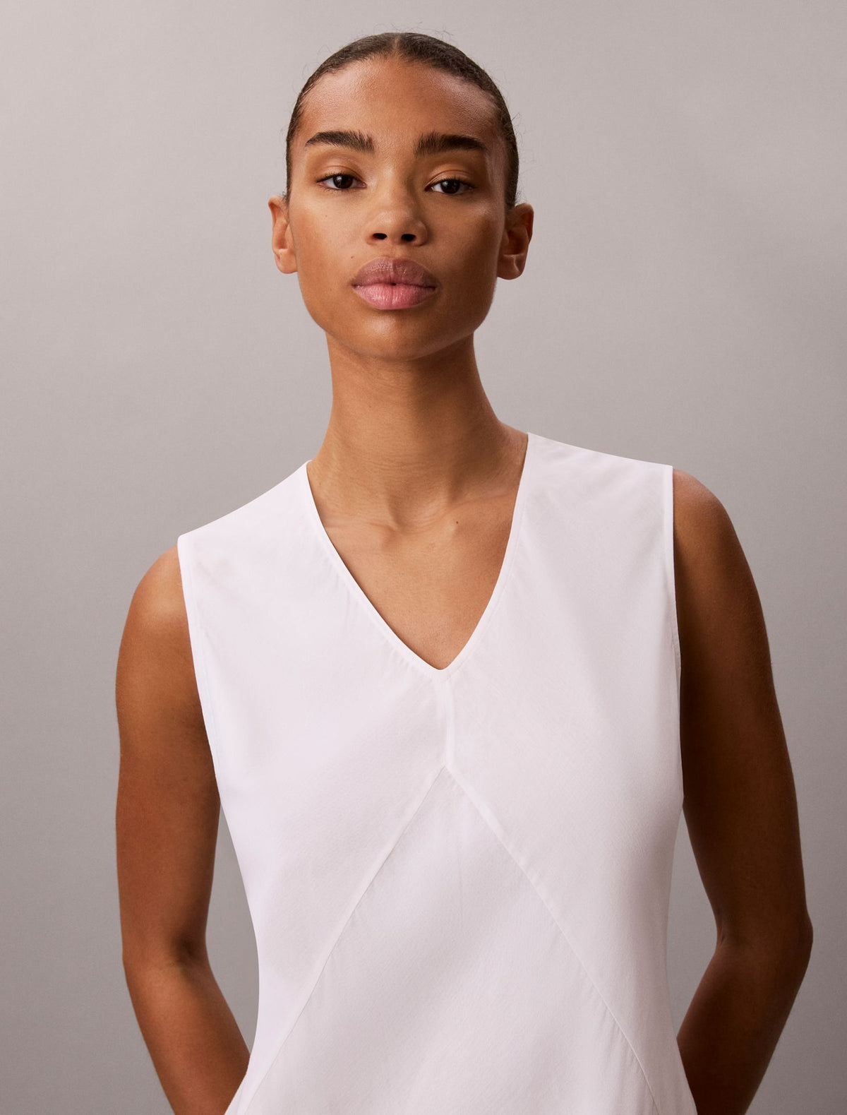 Calvin Klein Cotton Blend V-Neck Mini Dress