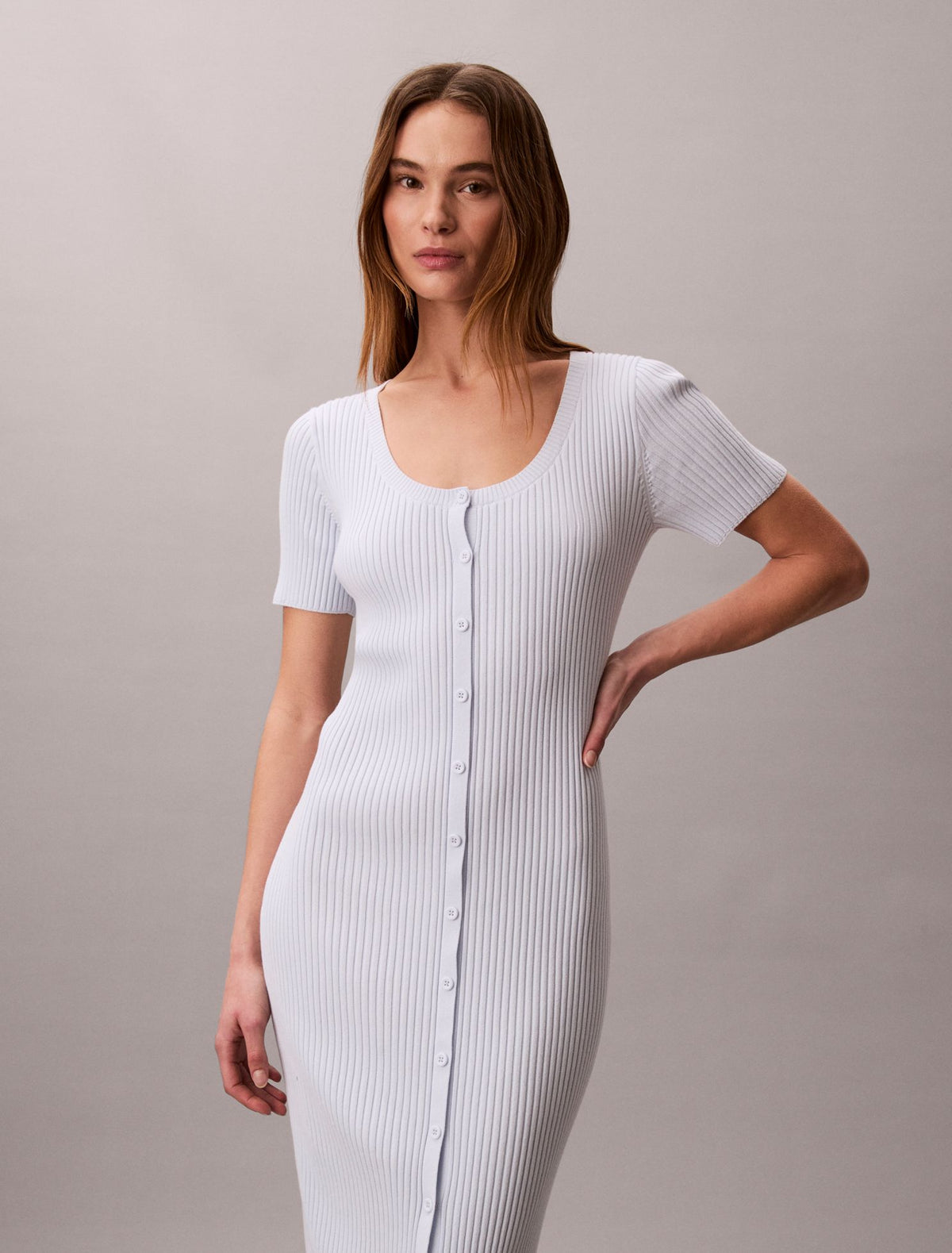 Calvin Klein Cotton Rib Button-Down Dress