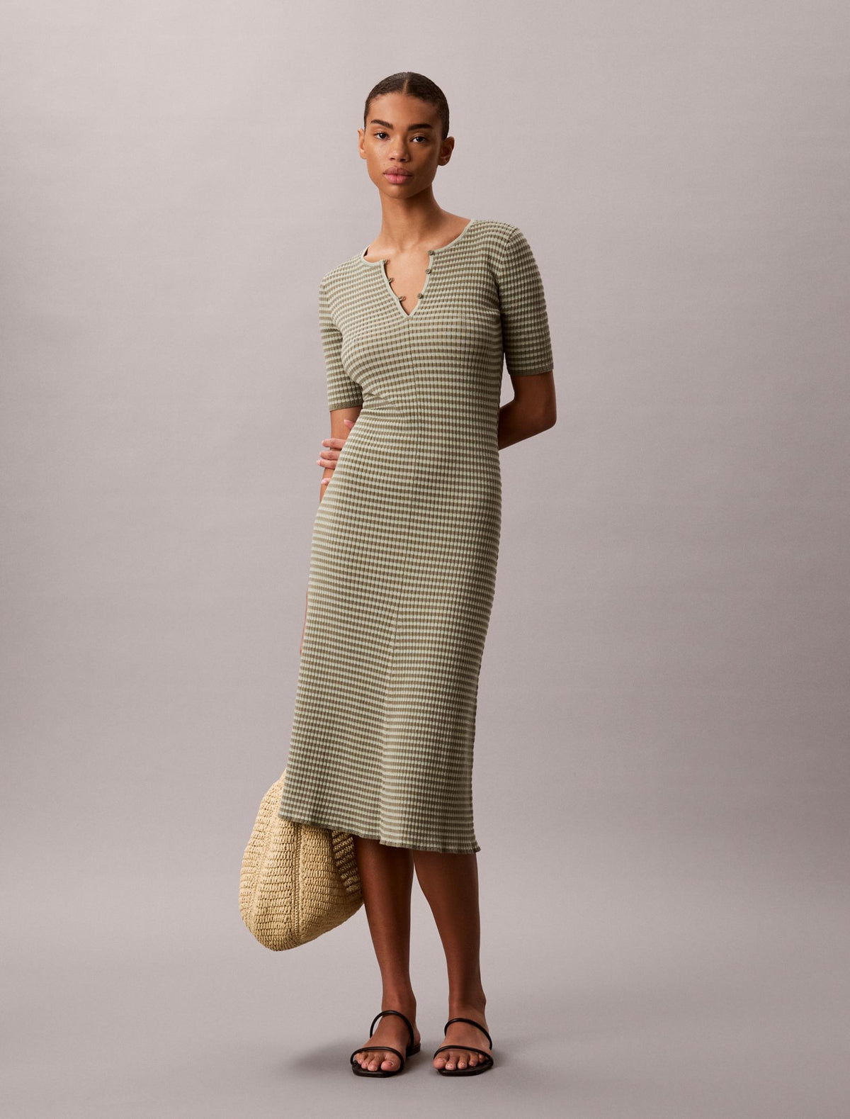 Calvin Klein Cotton Rayon Stripe Midi Dress
