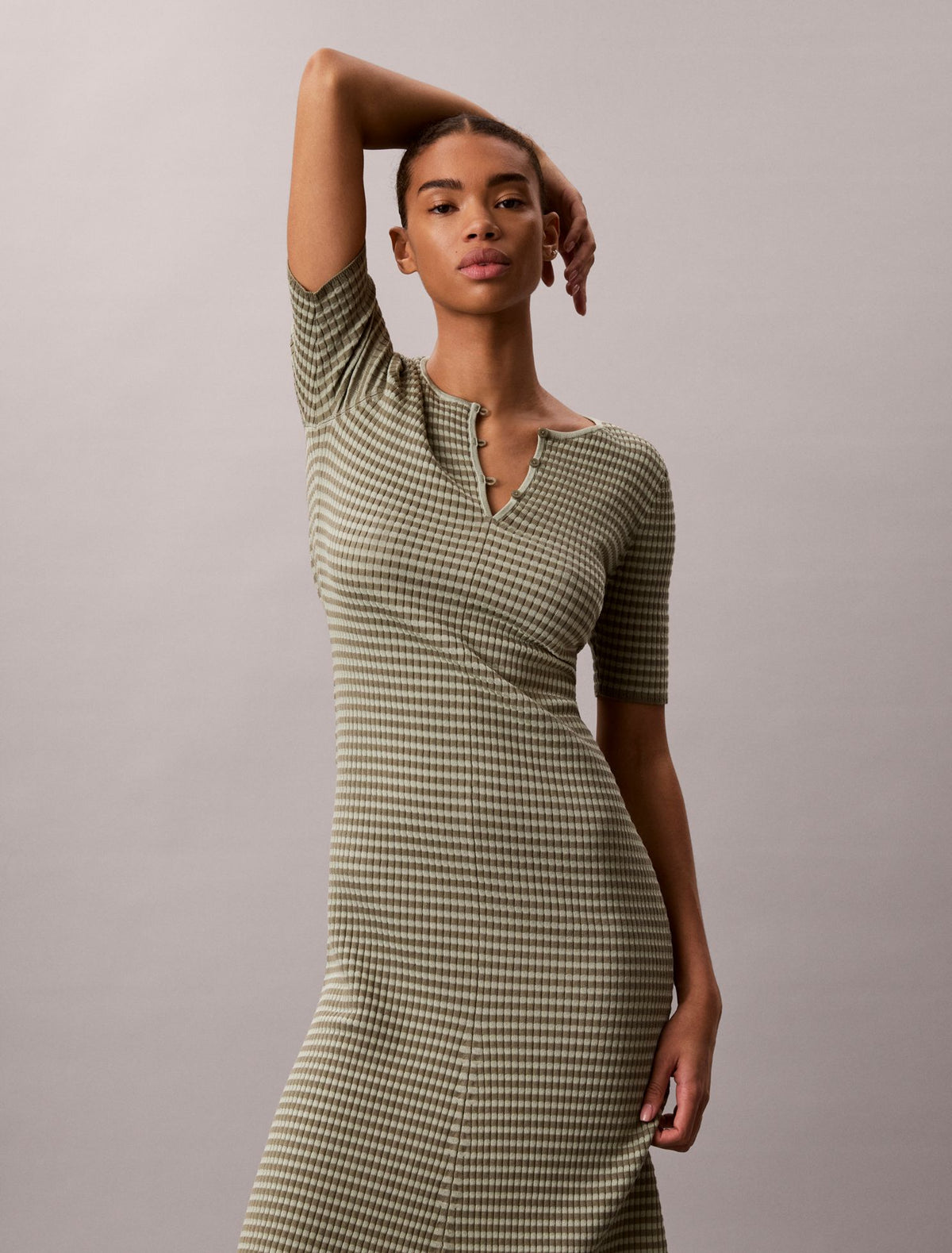 Calvin Klein Cotton Rayon Stripe Midi Dress