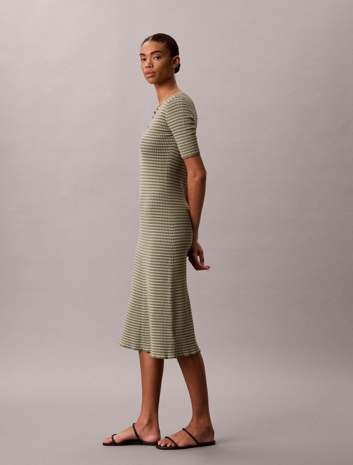 Calvin Klein Cotton Rayon Stripe Midi Dress
