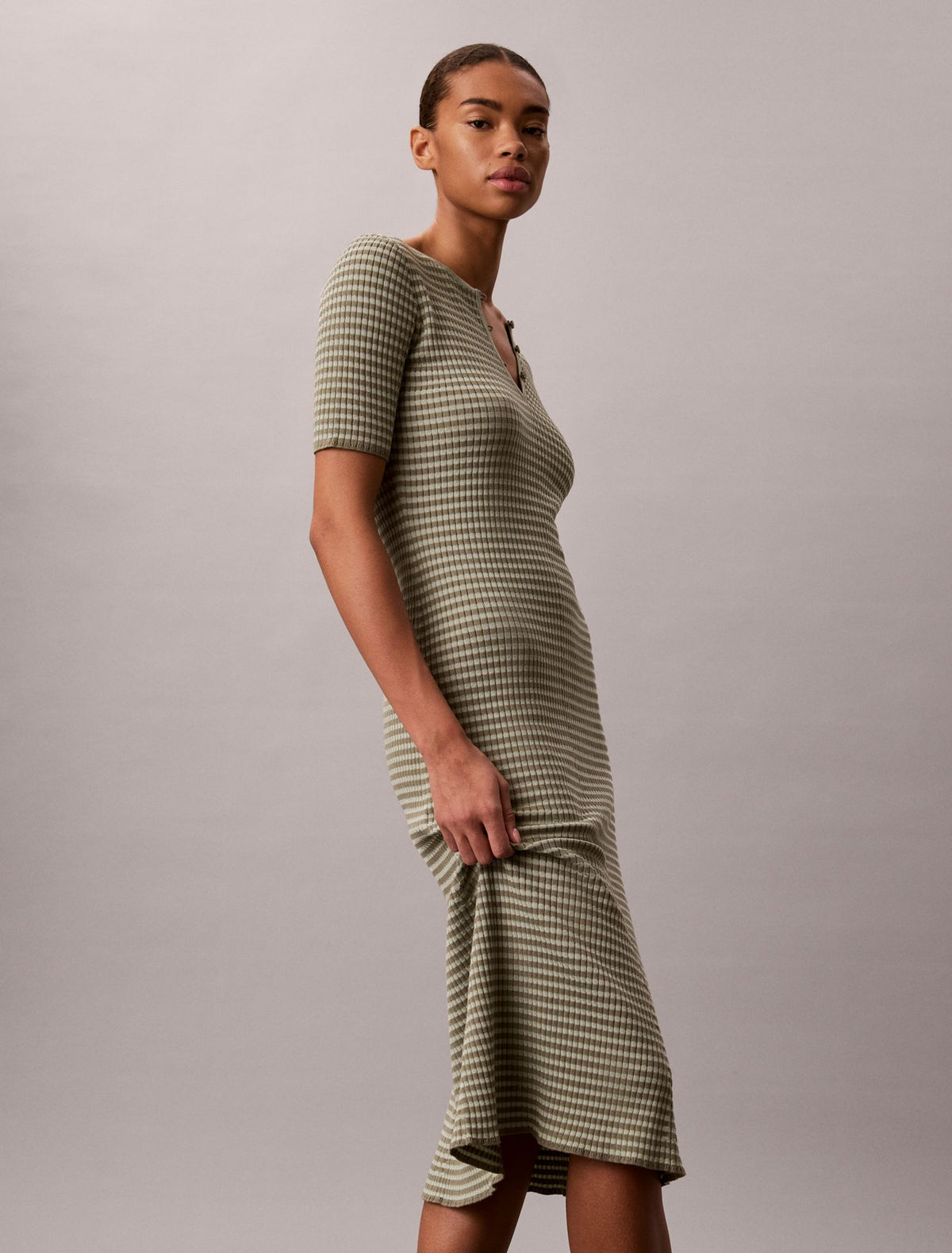 Calvin Klein Cotton Rayon Stripe Midi Dress