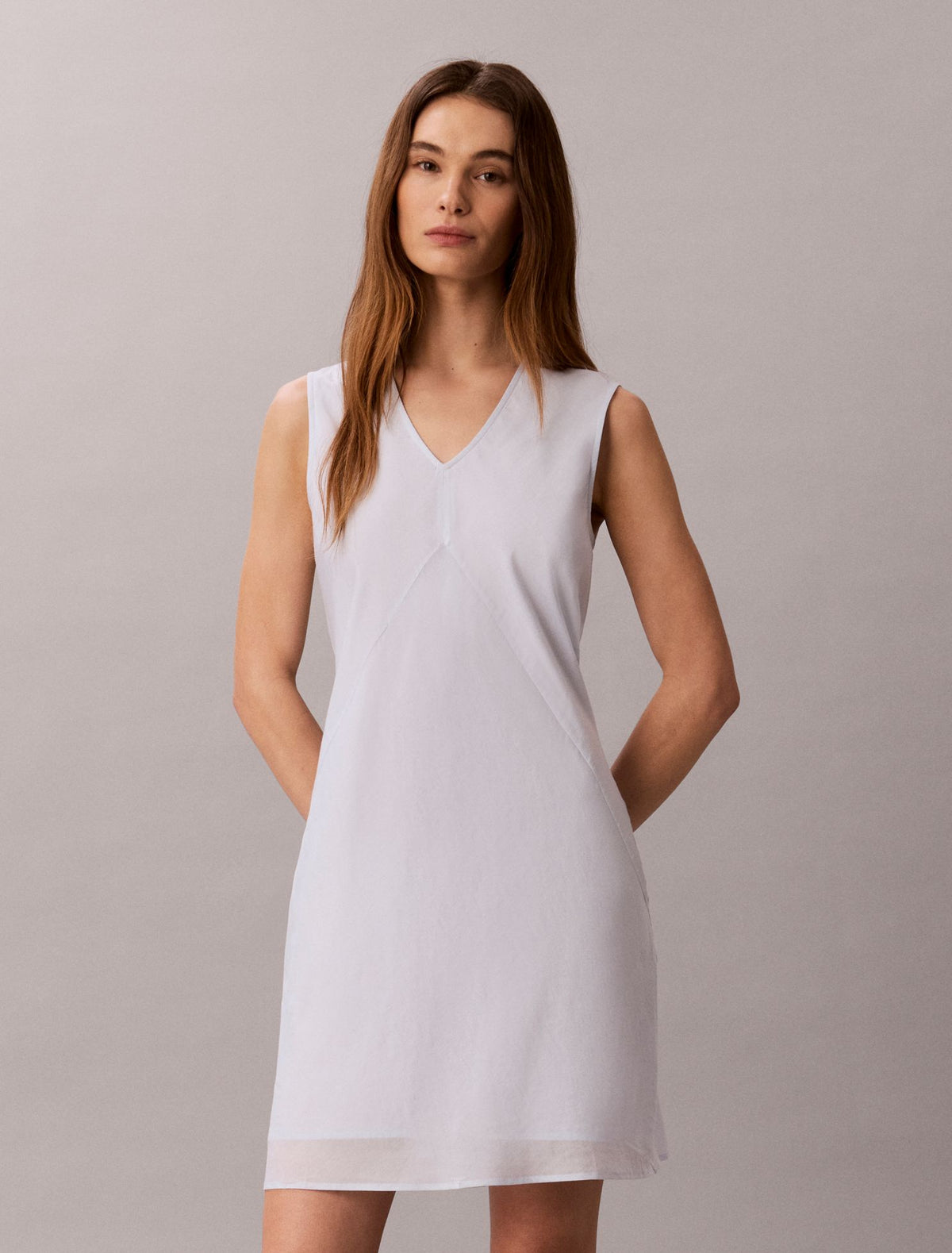 Calvin Klein Cotton Blend V-Neck Mini Dress