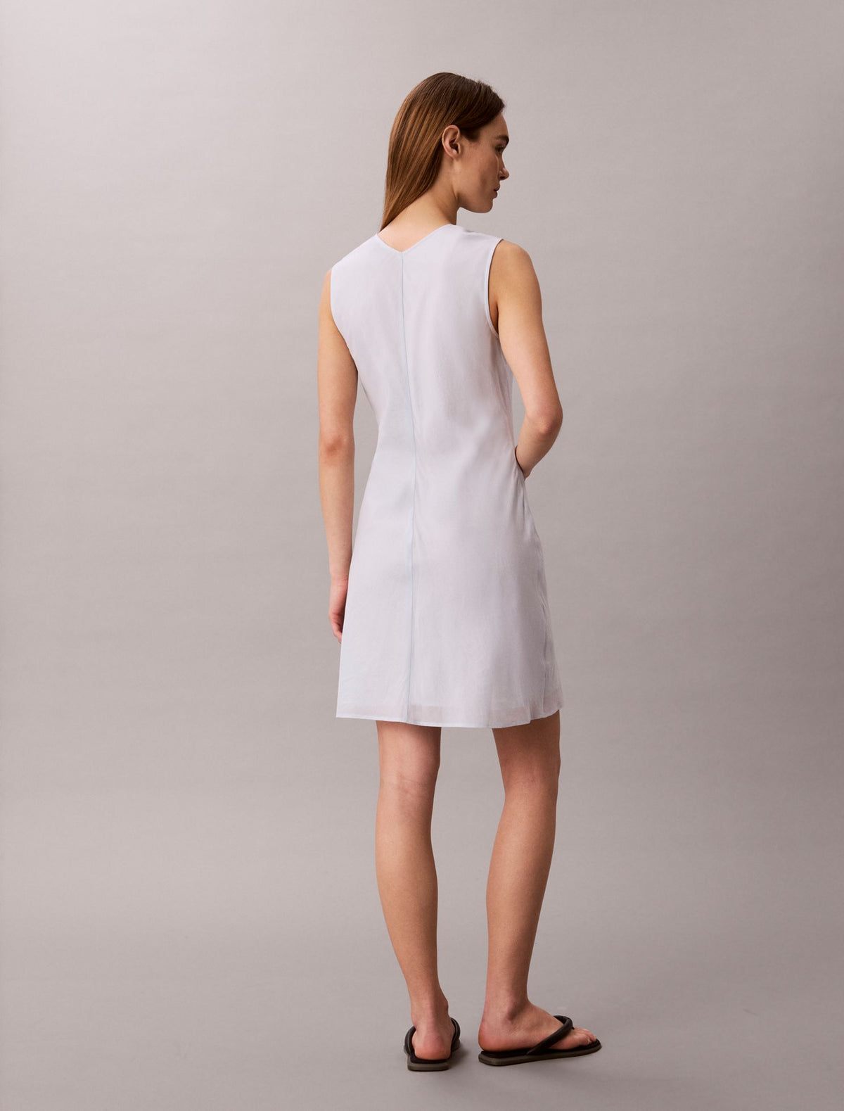 Calvin Klein Cotton Blend V-Neck Mini Dress