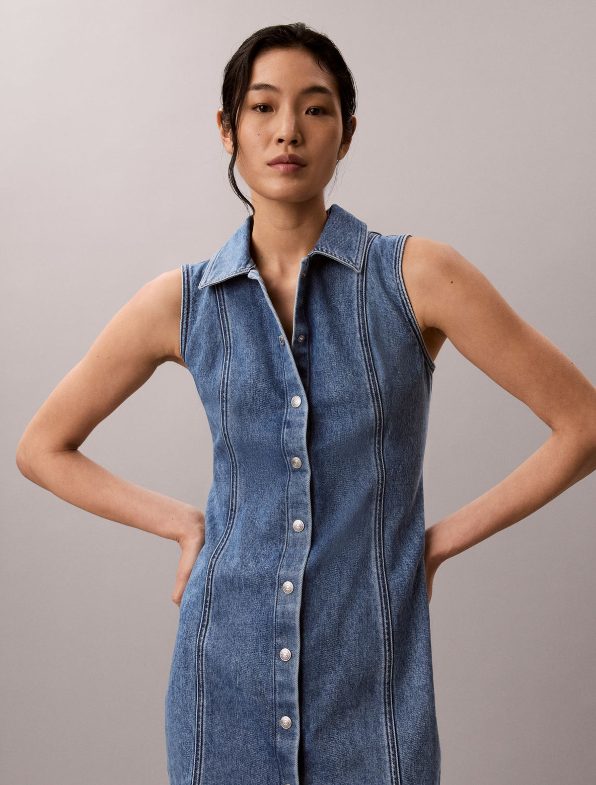 Calvin Klein Denim Seamed Mini Dress