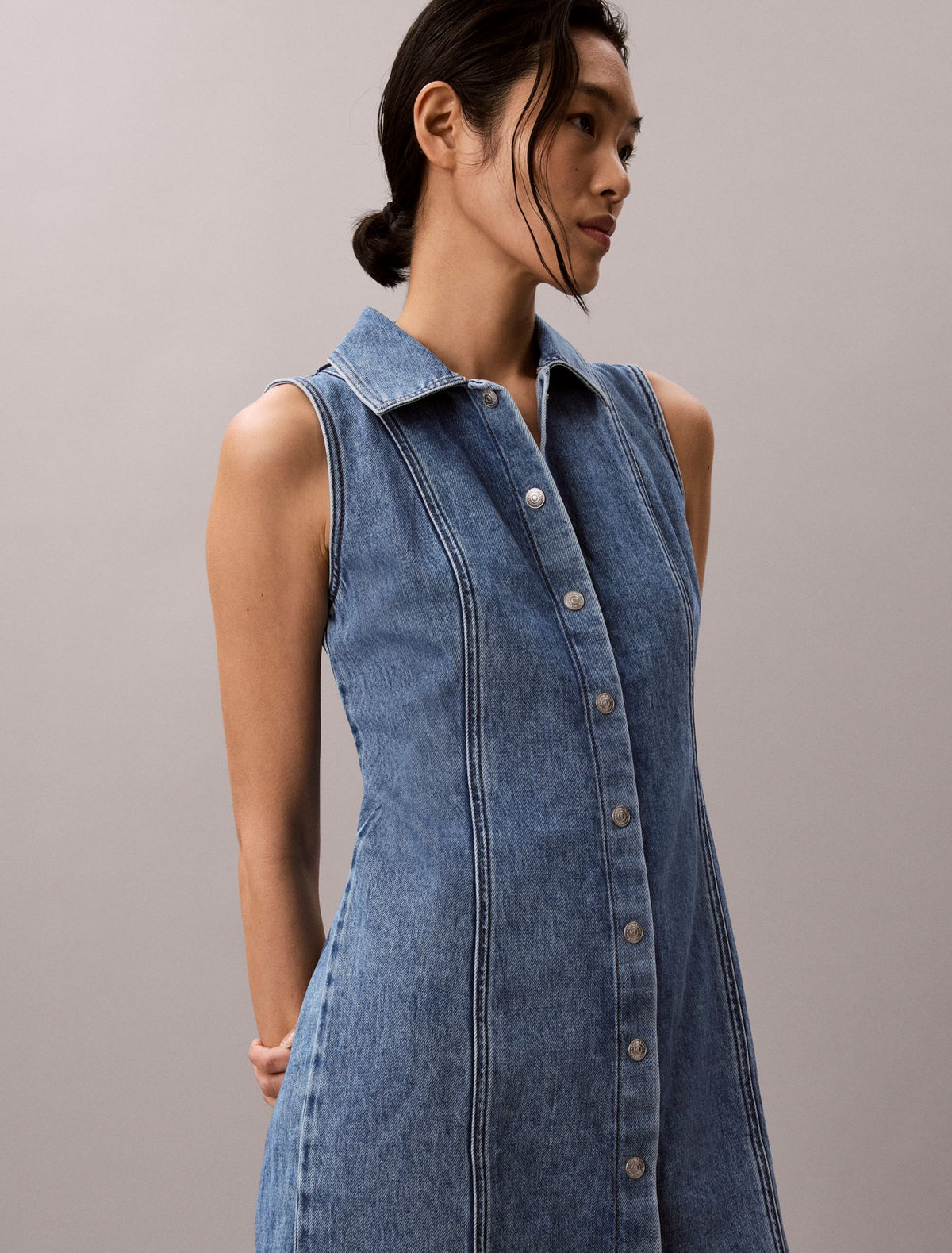 Calvin Klein Denim Seamed Mini Dress