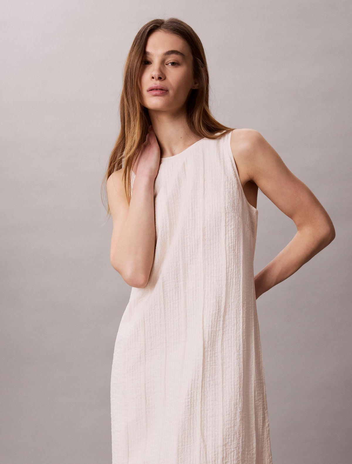 Calvin Klein Textured Stripe Sheer Maxi Dress