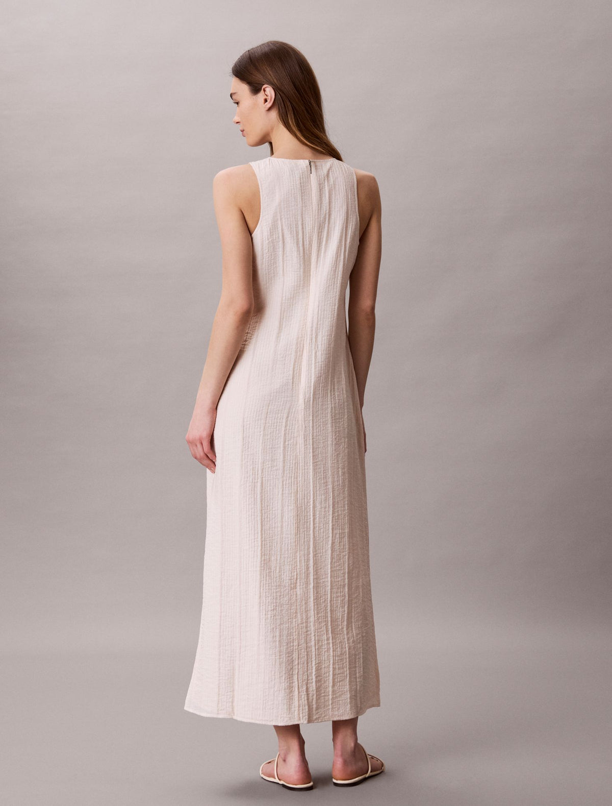 Calvin Klein Textured Stripe Sheer Maxi Dress