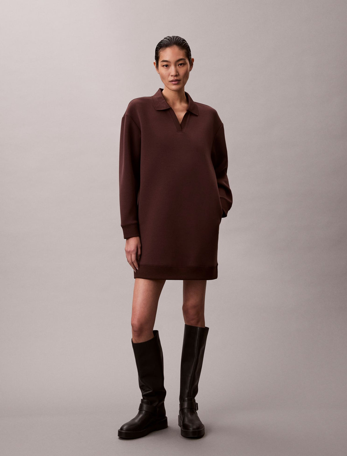 Calvin Klein Smooth Mini Polo Sweatshirt Dress