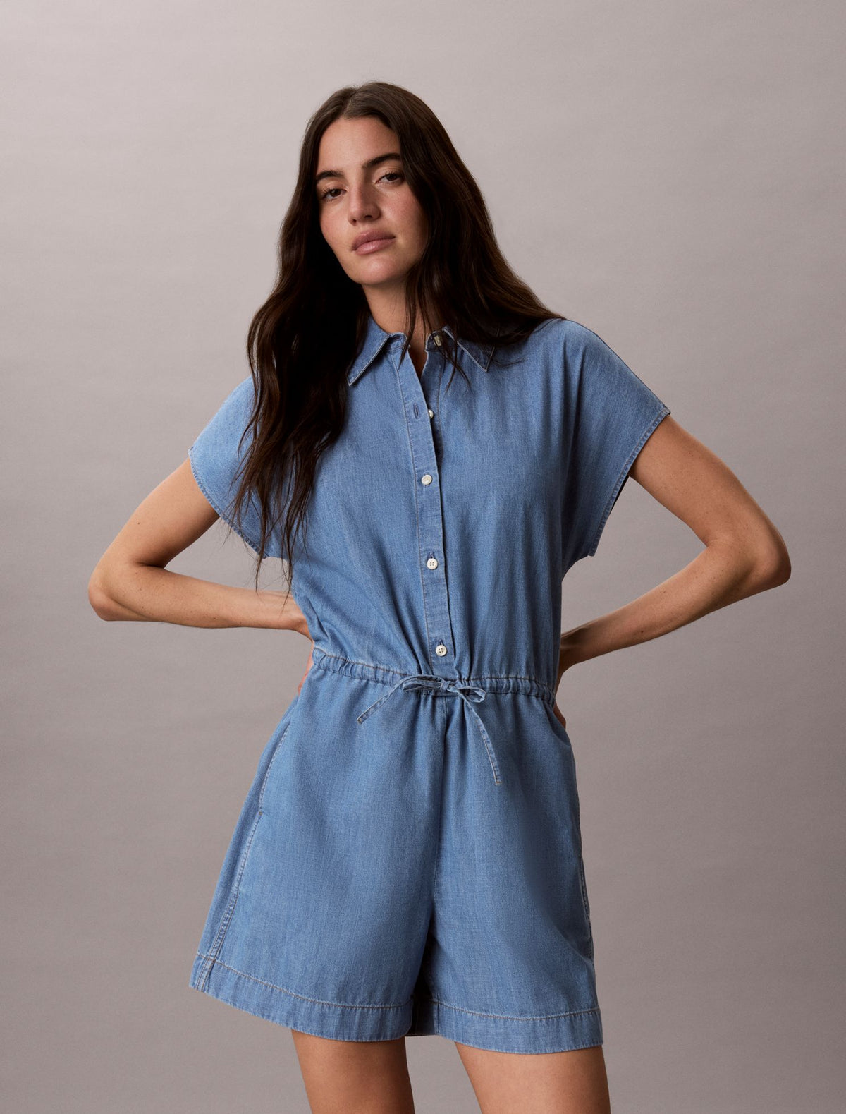 Calvin Klein Washed Chambray Romper
