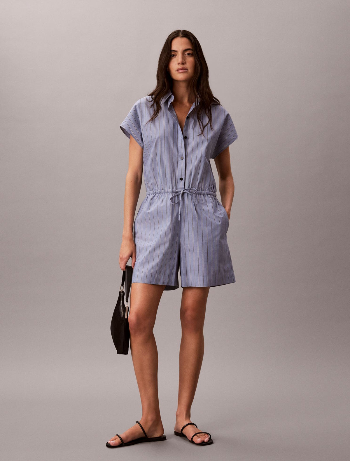 Calvin Klein Yarn-Dyed Poplin Cotton Romper
