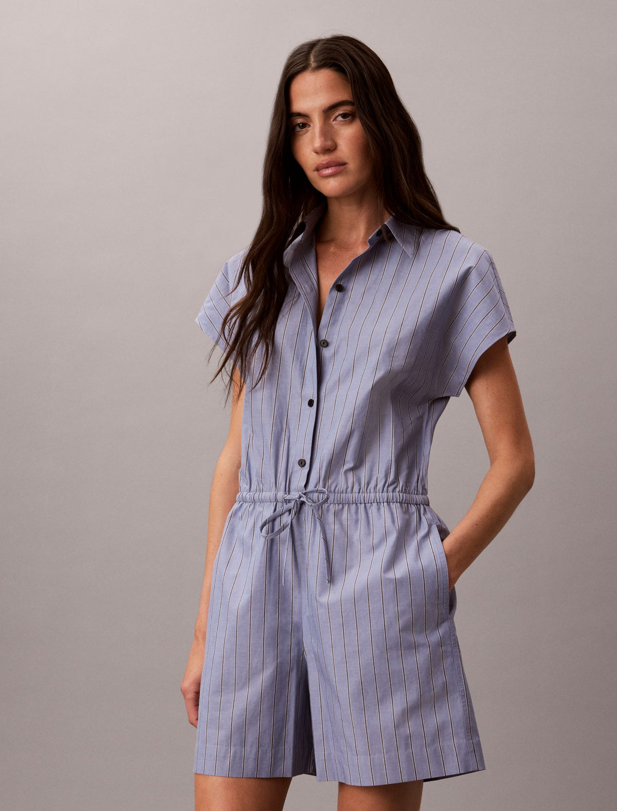 Calvin Klein Yarn-Dyed Poplin Cotton Romper