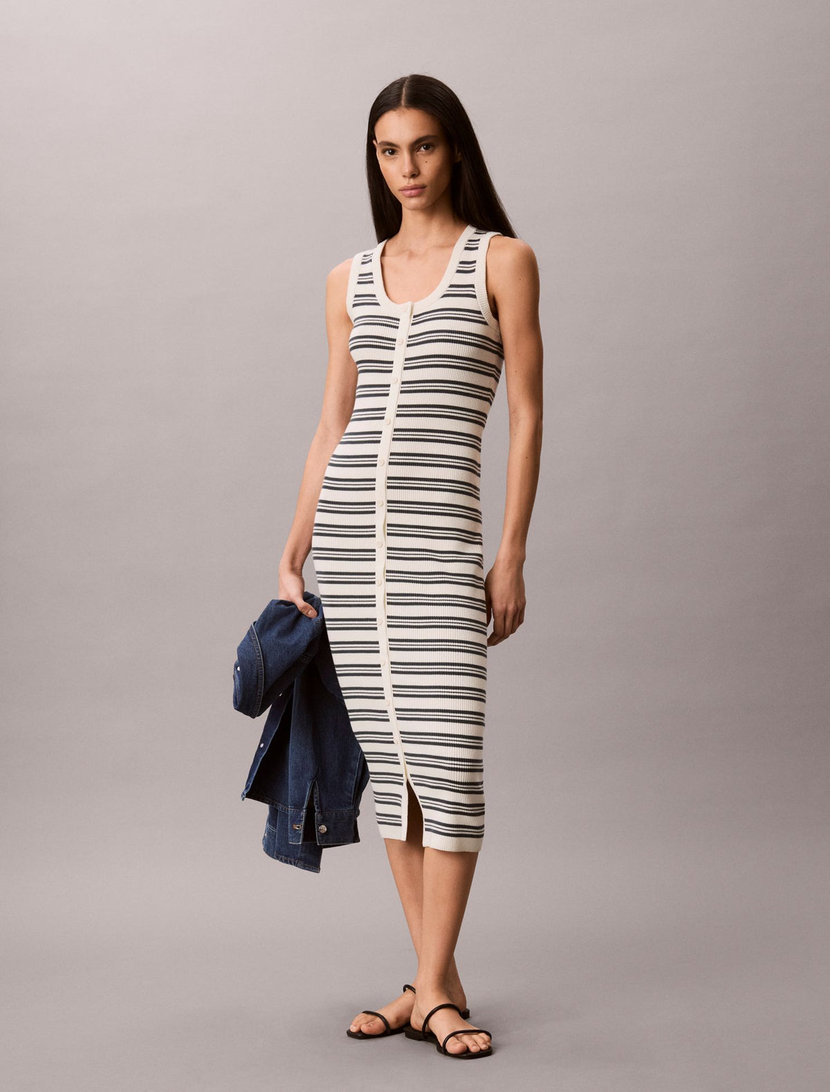 Calvin Klein Smooth Cotton Stripe Midi Dress