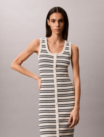 Calvin Klein Smooth Cotton Stripe Midi Dress