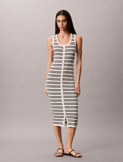 Calvin Klein Smooth Cotton Stripe Midi Dress