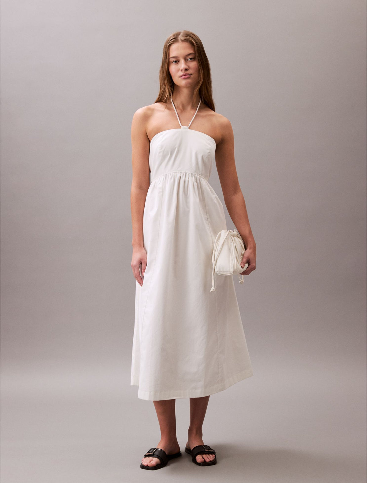 Calvin Klein Cotton Twill Halter Midi Dress
