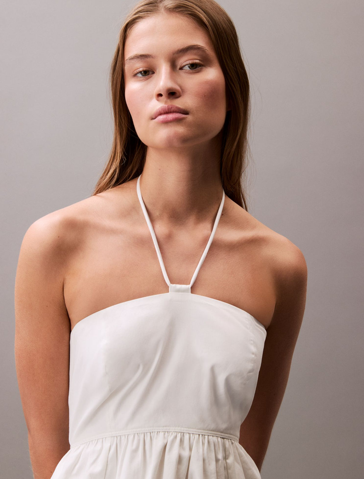 Calvin Klein Cotton Twill Halter Midi Dress