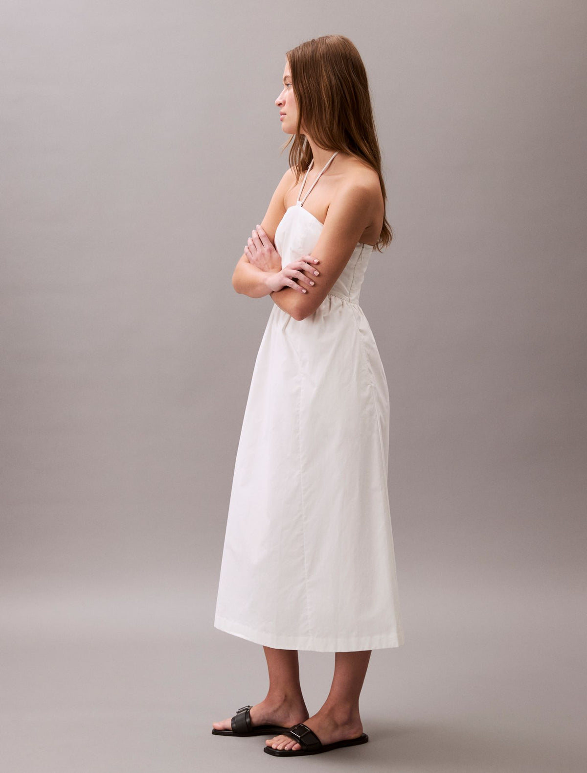 Calvin Klein Cotton Twill Halter Midi Dress